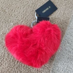 Giant Red Plushy Furry Red Heart Fluffy Fuzzy Forever 21 Keychain
